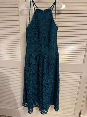 LOFT Green Blue Teal  Lace Halter Midi Dress 10T BNWT